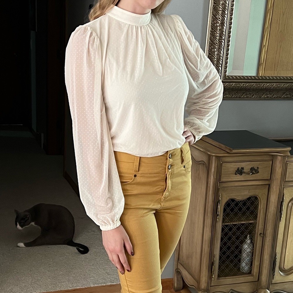 Sheer Ivory Polka Dot Dress Shirt